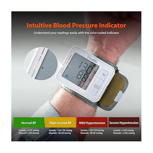 아이헬스 iHealth Push Wrist Blood Pressure Monitor, Digital Bluetooth Blood Pressure Machine with Large Display and Portable Carrying Case for at Home and Travel Use