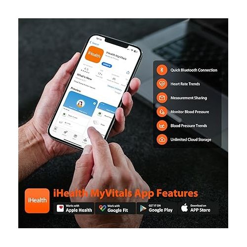 아이헬스 iHealth Push Wrist Blood Pressure Monitor, Digital Bluetooth Blood Pressure Machine with Large Display and Portable Carrying Case for at Home and Travel Use