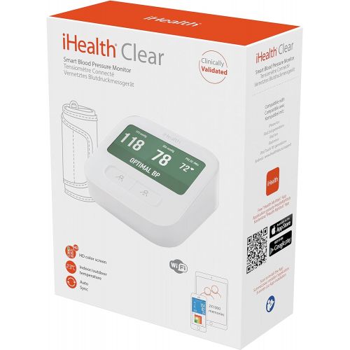 아이헬스 iHealth Clear Wireless Smart Wi-Fi Upper Arm Blood Pressure Monitor with Standard Cuff (8.7-14.2 inch Circumference)