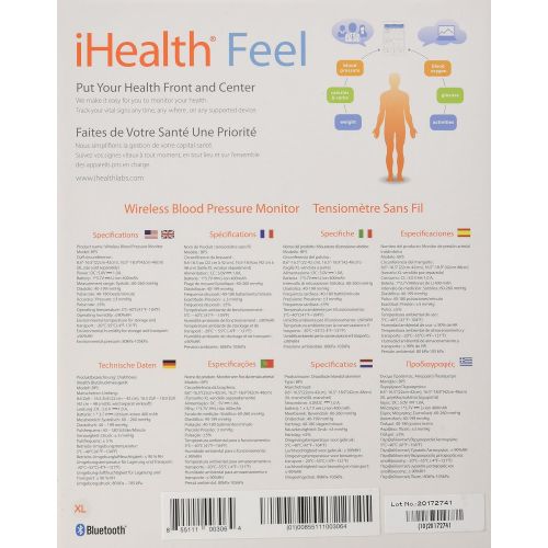 아이헬스 IHealth iHealth Feel Wireless Bluetooth Blood Pressure Monitor-MFi Certified,FSA-Eligible Upper Arm Blood Pressure Cuff, BP monitor for iOS & Android(Standard Cuff),Mobile Heart Monitor Bl