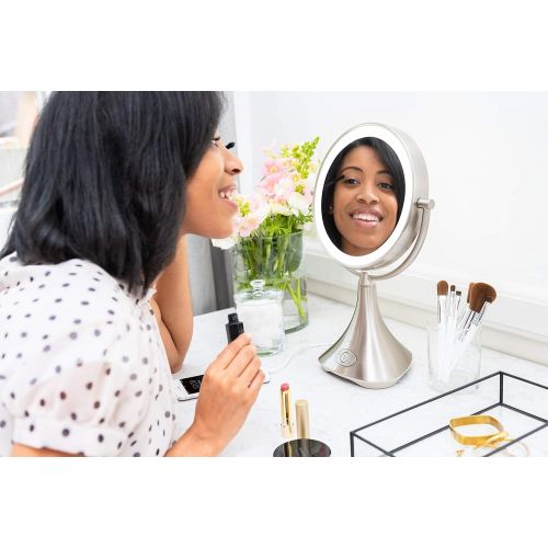  IHome iHome All-in-One, 7X Magnify, 9 2-Sided LED Makeup Mirror, Natural Light, Double-Sided Vanity Mirror, Hands-Free Bluetooth Speakerphone, Bluetooth Audio & Phone Charger iCVBT8