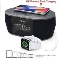 iHome iBTW38 Alarm Clock Bluetooth Stereo with Lightning iPhone Qi Wireless Charging Dock Station for iPhone Xs, XS Max, XR, X, iPhone 8/7/6 Plus USB Port to Charge Any USB Device: