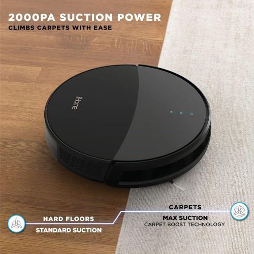  iHome AutoVac Eclipse, Robot Vacuum and Mop Combo- Robotic Vacuum Cleaner, Robot Mop Enabled, Wi-Fi Connected Mapping Technology, Automatic Self Charging, Ideal for Pet Hair, Carpe