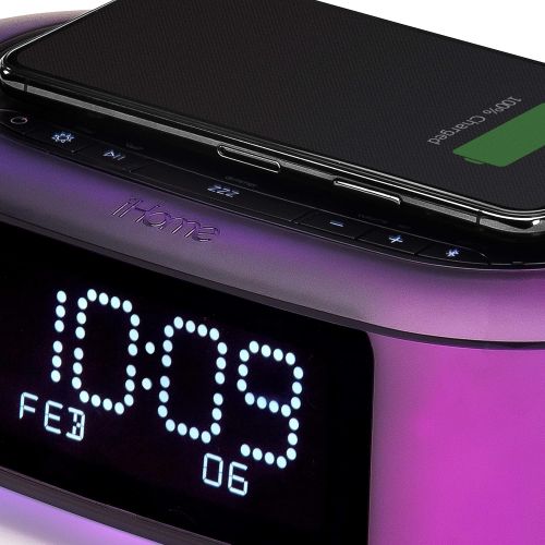  [아마존베스트]iHome iBTW281 Alarm Clock Radio Wake To Light Bluetooth Speaker with Color Changing and Wireless Qi Fast Charging Built-In Dual Alarm Digital Clock with Dimmer, Snooze, Battery Bac