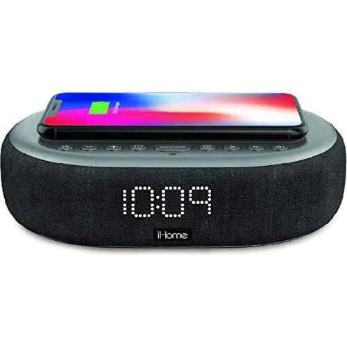  [아마존베스트]iHome TIMEBOOST Qi-Certified Wireless Charging Alarm Clock with Bluetooth Speaker, Auto-Dimming, Snooze, Battery Backup and USB Charging (Model iBTW41BG)