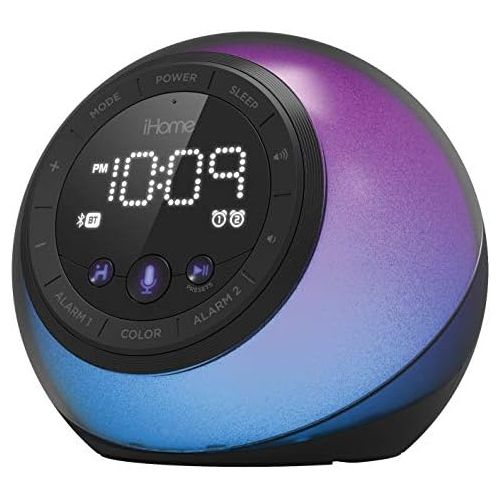  IHome iHome iBT297 App-enhanced Bluetooth Color Changing Dual Alarm Clock Radio with USB Charging, Voice Control and Customizable Smart Button