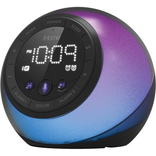  IHome iHome iBT297 App-enhanced Bluetooth Color Changing Dual Alarm Clock Radio with USB Charging, Voice Control and Customizable Smart Button