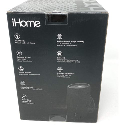 앤커 IHome iHome iBT77 Portable Bluetooth Speaker with Speakerphone and Splashproof Fabric (Gray wBlack)