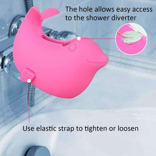  [아마존베스트]IHomeGarden Tub Faucet Cover for Baby - Bathtub Spout Cover for Kids - Bath Faucet Extender for Babies - Child Bathroom Accessories Faucet Protector - Soft Silicone Spout Cover Pink Sea Lions