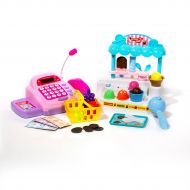 Ihubdeal ihubdeal Press and Play Ice Cream Parlor Set - Pretend Food Toy Set for Kids with Assorted Play Foods, Interactive Cash Register, Lights and Music, 23-Piece