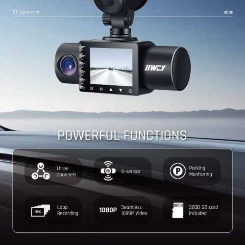  [아마존베스트]iiwey Dash Cam Front Rear and Inside 1080P Three Channels with IR Night Vision Car Camera SD Card Included Dashboard Camera Dashcam for Cars HDR Motion Detection and G-Sensor for C