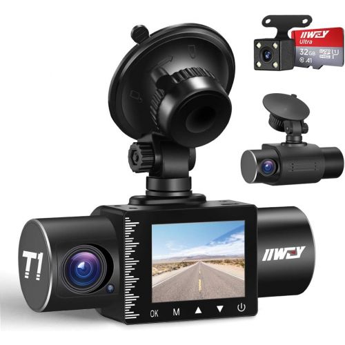  [아마존베스트]iiwey Dash Cam Front Rear and Inside 1080P Three Channels with IR Night Vision Car Camera SD Card Included Dashboard Camera Dashcam for Cars HDR Motion Detection and G-Sensor for C