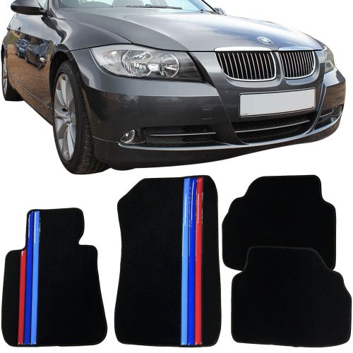  IJDMTOY Floor Mat Compatible With 2005-2009 BMW E90 3 Series | Front & Rear Factory M Color Stripe Car Floor Carpets Carpet liner by IKON MOTORSPORTS | ?2006 2007 2008