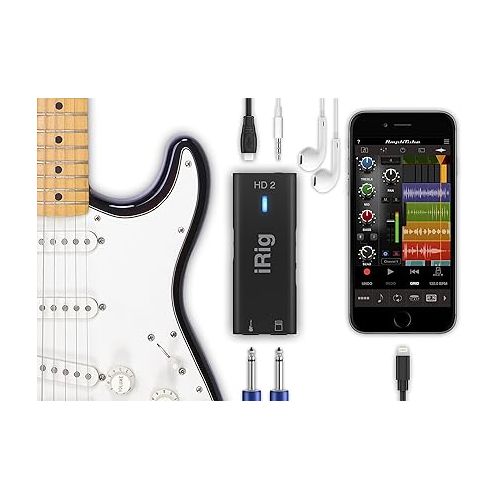  IK Multimedia iRig HD 2 guitar audio interface for iPhone, iPad, Mac, iOS and PC with USB-C, Lightning and USB cables and 24-bit, 96 kHz music recording