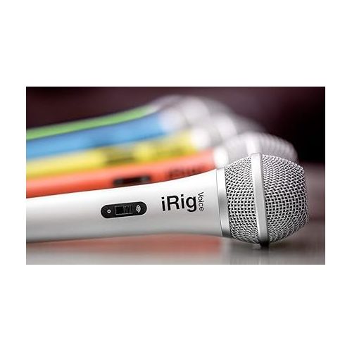  IK Multimedia iRig Voice karaoke microphone, portable & durable thermoplastic, 3.5mm jack and on/off switch and headphone output, for iPhone, iPad, iPod touch, Android devices (white)