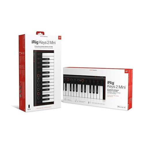  IK Multimedia iRig Keys 2 Mini portable keyboard MIDI controller with 25 velocity-sensitive synth-action mini keys and headphone output, for iPhone, iPad, Mac, PC, Android