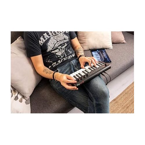  IK Multimedia iRig Keys 2 Mini portable keyboard MIDI controller with 25 velocity-sensitive synth-action mini keys and headphone output, for iPhone, iPad, Mac, PC, Android