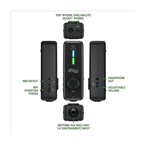  IK Multimedia iRig Pro I/O audio interface for iPhone, iPad, Mac, iOS and PC with USB-C, Lightning and USB cables, 24-bit, 96 kHz recording and guitar, bass and XLR mic inputs