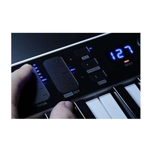  IK Multimedia iRig Keys I/O 49 portable keyboard MIDI controller 24-bit/ 96Khz audio interface full-size synth velocity-sensitive, 48V phantom power, XLR mic preamp, iPhone, iPad, Android, Mac, PC