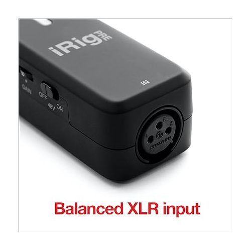  IK Multimedia iRig Pre HD Class-A XLR mic preamp and audio interface with +48V phantom power, 24-bit, 96 kHz sound quality, switchable direct monitoring, for iPhone, iPad, Android, Mac and PC