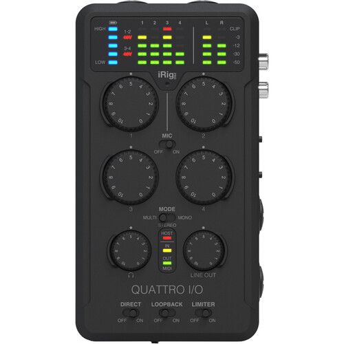  IK Multimedia iRig Pro Quattro I/O Deluxe Bundle Portable 4x2 Audio and MIDI Interface/Mixer for Mobile Devices, Computers, Cameras