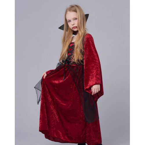  IKALI Girl Vampire Costume Outfit, Princess Fancy Dress Up Gown for Halloween Party