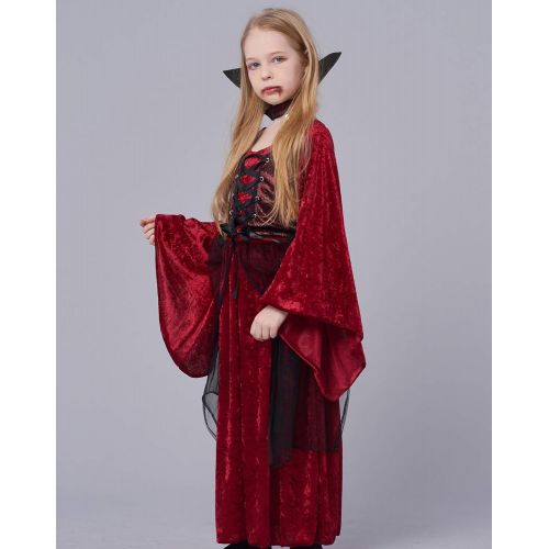  IKALI Girl Vampire Costume Outfit, Princess Fancy Dress Up Gown for Halloween Party