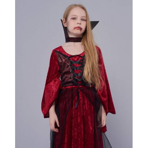 IKALI Girl Vampire Costume Outfit, Princess Fancy Dress Up Gown for Halloween Party