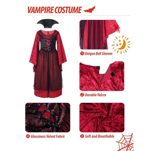  IKALI Girl Vampire Costume Outfit, Princess Fancy Dress Up Gown for Halloween Party