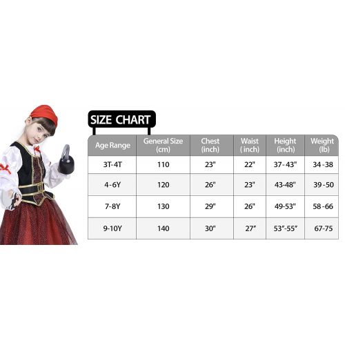  IKALI Girls Pirate Costume Role Play Set, Buccaneer Fancy Dress Outfit