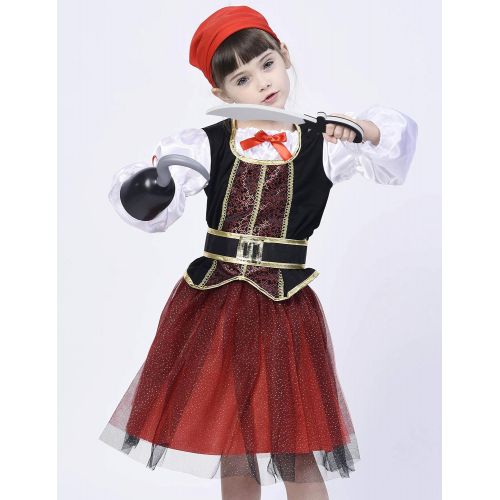  IKALI Girls Pirate Costume Role Play Set, Buccaneer Fancy Dress Outfit