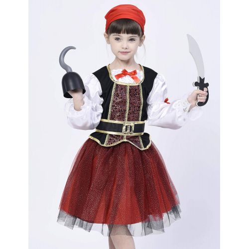  IKALI Girls Pirate Costume Role Play Set, Buccaneer Fancy Dress Outfit