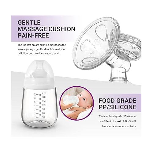  IKARE Hospital Grade Double Electric Breast Pumps Free-Style, 6 Modes & 150 Levels & 3 Size Flanges, Touchscreen LED Display, Pain Free Portable Breast Pump for Travel & Home, Super Quiet (Silver)