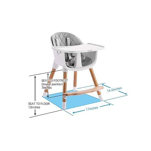  IKARE Wooden Natural Baby High Chair W/Removable Tray & Safety Harness, 3-in-1 Infant Highchair/Booster/Kid Chair | Grows with Your Child | Adjustable Legs | Modern Wood Design (Gray)