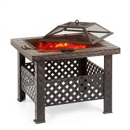 IKAYAA Outdoor Fire Pits iKayaa Metal Square Backyard Firepit Table with Cover, Poker and BBQ Grill
