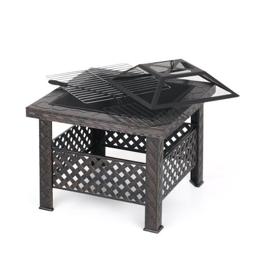  IKAYAA Outdoor Fire Pits iKayaa Metal Square Backyard Firepit Table with Cover, Poker and BBQ Grill