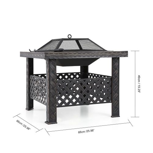  IKAYAA Outdoor Fire Pits iKayaa Metal Square Backyard Firepit Table with Cover, Poker and BBQ Grill