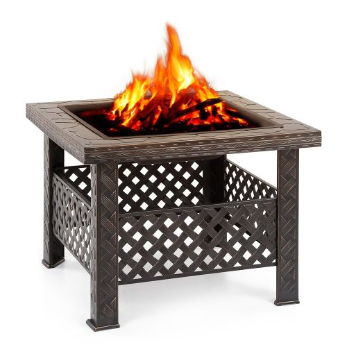  IKAYAA Outdoor Fire Pits iKayaa Metal Square Backyard Firepit Table with Cover, Poker and BBQ Grill