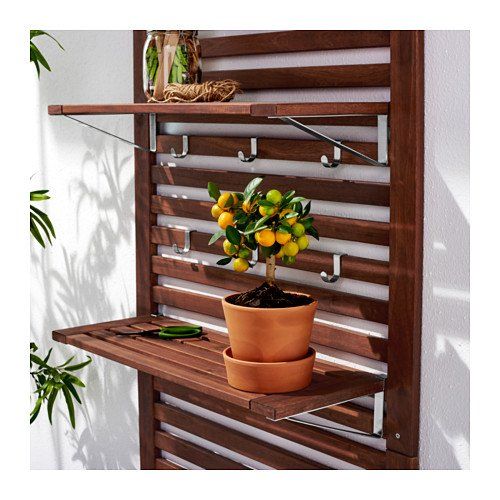 이케아 IKEA Ikea Bench wpanel and shelves, outdoor, brown stained brown 62018.292329.3038