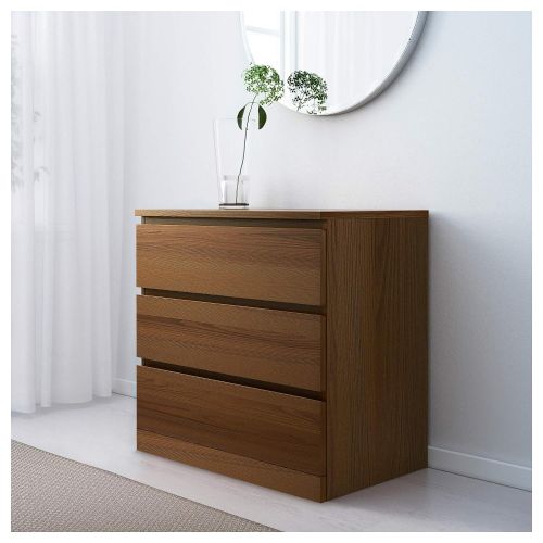  IKEA.. 603.604.57 Malm 3-Drawer Chest, Brown Stained Ash Veneer