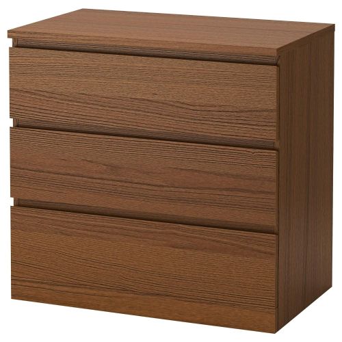  IKEA.. 603.604.57 Malm 3-Drawer Chest, Brown Stained Ash Veneer