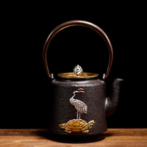  IKJN Cast Iron Teapots Iron Kettle Handmade Household 1.2L Crane Qishou + Wood Grain Electric Pottery Stove + 4 Cast Iron Cups