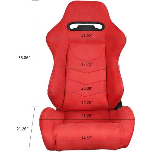  IKON MOTORSPORTS, Universal Racing Seats Pair with Dual Sliders, Red Suede Reclinable Left Right