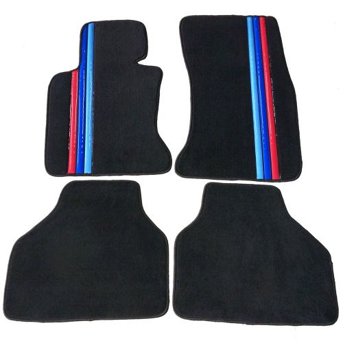  Floor Mat Fits 2004-2009 BMW E65 7-Series | Front & Rear OE M Color Stripe Car Floor Carpets Carpet liner by IKON MOTORSPORTS |2005 2006 2007 2008