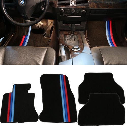  Floor Mat Fits 2005-2010 BMW E60 | Front & Rear OE Car M Color Stripe Car Floor Carpets Carpet liner by IKON MOTORSPORTS |2006 2007 2008 2009