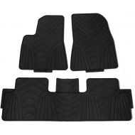Floor Mats Compatible With 2017-2019 Tesla Model 3 | Latex Rubber All Seasons Weather Interior Heavy Duty Carpets Black Full Set Front and Second Row By IKON MOTORSPORTS