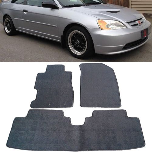  Floor Mat Fits 2001-2005 Honda Civic & 2002-2005 Honda Civic Si | Front & Rear Gray 3PC Nylon Car Floor Carpets Carpet liner by IKON MOTORSPORTS |2002 2003 2004