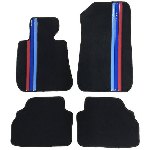  Floor Mat Fits 2007-2013 BMW E92 3-Series | Front & Rear OE M Color Stripe Car Floor Carpets Carpet liner by IKON MOTORSPORTS |2008 2009 2010 2011 2012