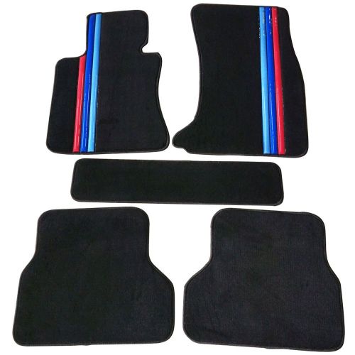  Floor Mat Fits 2004-2009 BMW E60 5 Series | Front & Rear OE M Color Stripe Car Floor Carpets Carpet liner by IKON MOTORSPORTS |2005 2006 2007 2008