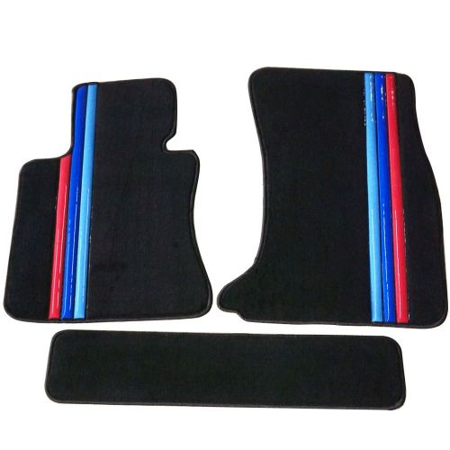  Floor Mat Fits 2004-2009 BMW E60 5 Series | Front & Rear OE M Color Stripe Car Floor Carpets Carpet liner by IKON MOTORSPORTS |2005 2006 2007 2008